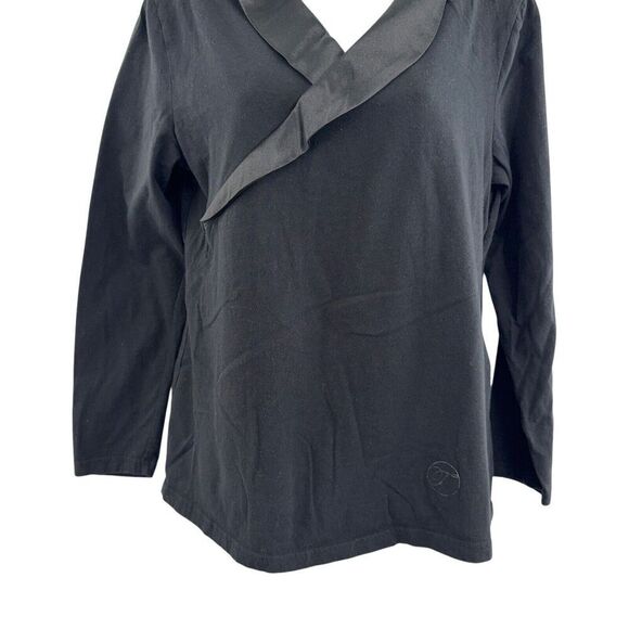 Temperley London M Black Satin Collar Scoop Cotton T Shirt Top Long Sleeve - Picture 6 of 12